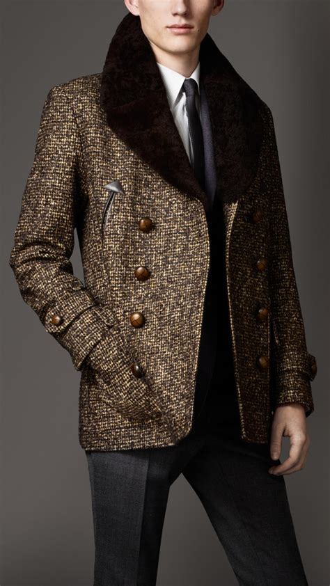 burberry detachable shearling collar wool pea coat|burberry trench coat.